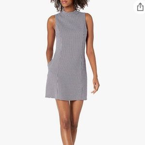 BCBG checkered black white and purple sleeveless high neck dress size 2